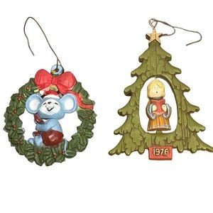 Hallmark 1976 Twirl Around Angel & Mouse Christmas Ornaments Lot of 2
